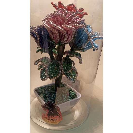  Potted flowers. Made of 0.4mm modeling wire and 0.2mm sand beads. 5 cm pot or porcelain bowl. 14 cm potted height.