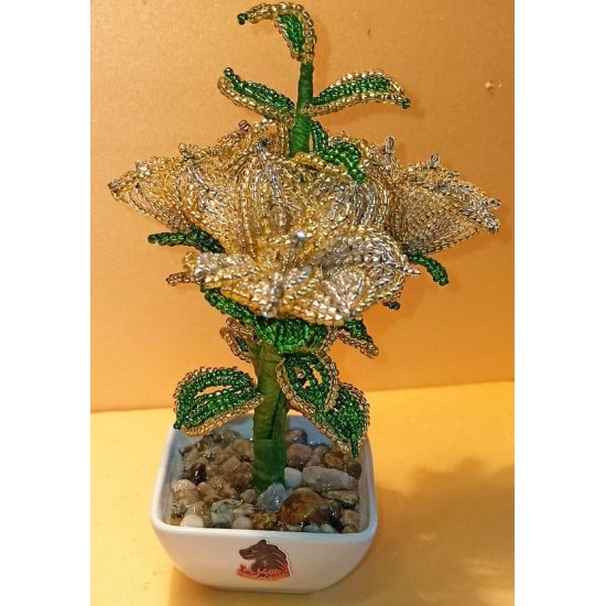 Flowers from sand beads of different colors. Made of precious sand beads with 0.6mm green wire and green flower adhesive tape. Bouquet height 18-20 cm.