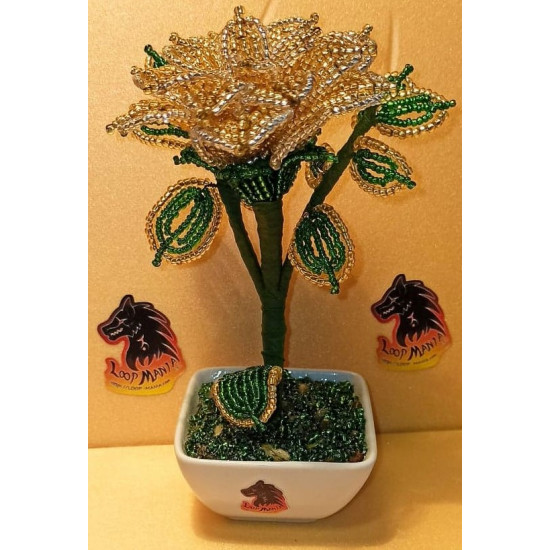 Flowers from sand beads of different colors. Made of precious sand beads with 0.35mm green wire and green flower adhesive tape. Bouquet height 16-18 cm.