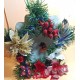 Christmas star wreath with artificial fir, Christmas flowers, star and apple. Size 25 cm.