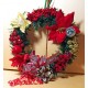 Round Christmas wreath with artificial fir, Christmas flowers and beaded ornament. Size 20-25 cm.
