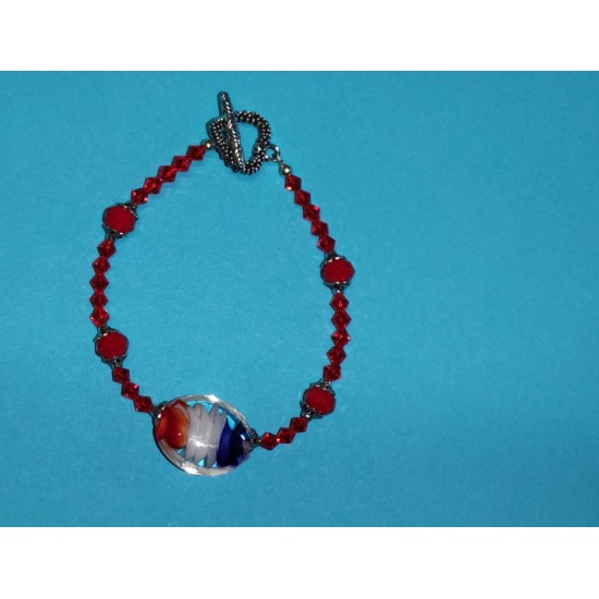 Bracelet about 21 cm from lampwork glass beads (oval), matt red faceted glass crystals