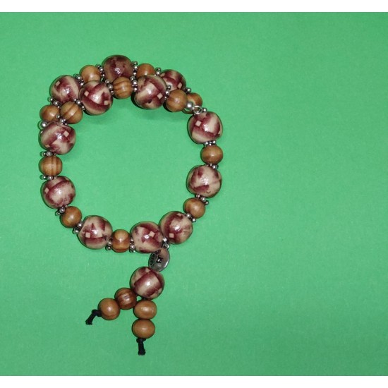 Bracelet. Wooden beads with brown dashes, Tibetan link, zodiac, CAPRICORN, FISH