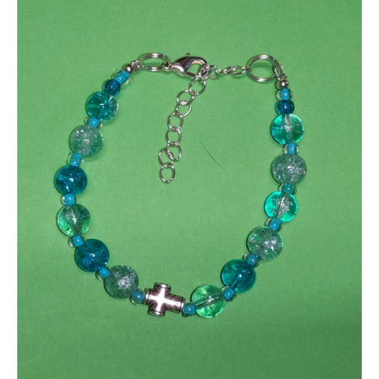 Bracelet about 19 cm with blue glass beads, blue-white crackle glass beads