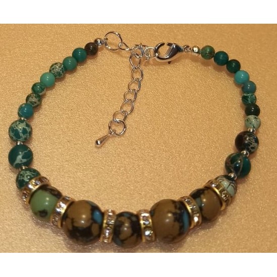 Bracelet 17 + 5cm silver extension, made of extension chain (necklace / bracelet extension) silver plated - 5 cm with green royal balls jasper imperial 6 mm, royal balls (green jasper imperial) 4 mm, metal accessories spacer beads silver plated 4mm withou