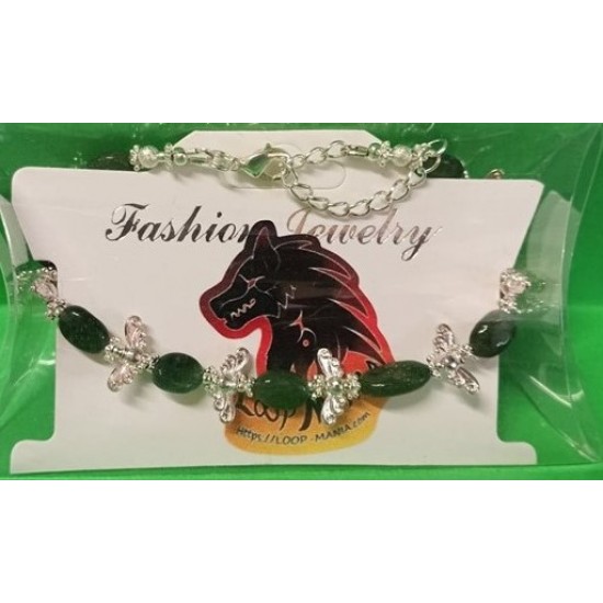 Bracelet about 19 cm + 5 cm extension chain, with green jade, non-uniform semi-precious 