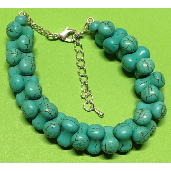 Bracelet about 19 cm + 5 cm silver-plated extension chain, with synthetic turquoise beads