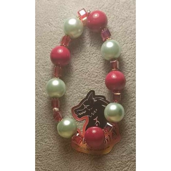 Bracelet made of glass and acrylic pearls, on elastic, with silver-plated accessories