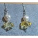 Earrings made of large citrine chips and natural cultured pearls with spacers and silver-plated cakes. CER035-1 = 4.5 cm, CER035-2 = 4.5 cm.