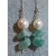 Earrings made of large amazonite chips and natural cultured pearls with spacers and silver-plated cakes.   CER036-1 = 5 cm,   CER036-2 = 5 cm.