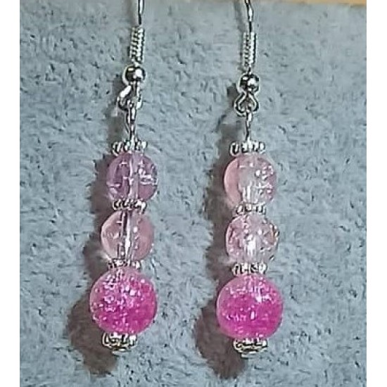Crackle glass bead earrings with silver-plated spacers and cakes. CER058-1 = 4.5 cm with cakes with everything