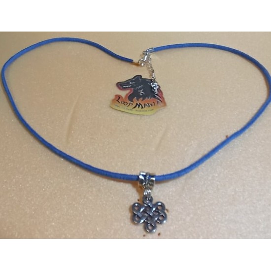  Imitation leather cord necklace with various pendants, Tibetan silver cord end, lobster and 5 cm stainless steel extension. Length about 58-65 cm.