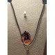 Imitation leather cord necklace with pendant made of various semi-precious stones, cord end and 5 cm stainless steel extension.