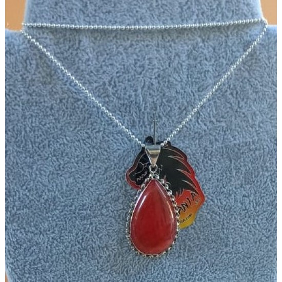 Silver-plated necklace with Aventurine natural stone pendant red 26x51x7 mm.