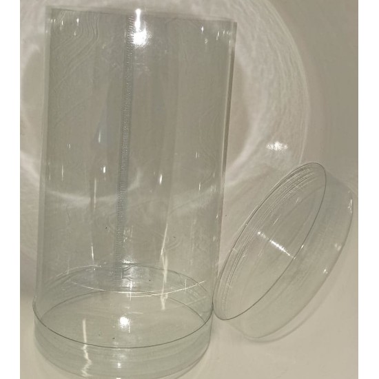  Transparent plastic cylinders with lid diam 10 cm, height 18 cm.