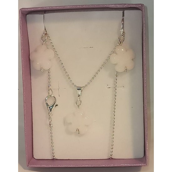 Silver plated necklace and accessories with aquamarine, aventurine, jade and earrings semiprecious stone pendant.