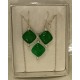  45cm chain and silver plated accessories with pendant and diamond green jade semiprecious stone earrings.