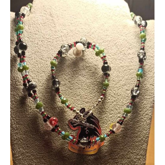 Set: necklace--bracelet. Necklace and bracelet, made of acrylic beads and crackle glass with accessories plated with silver and Tibetan silver. with Tibetan silver toggle clasps. 