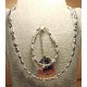 Set: transparent and white necklace-bracelet. Necklace and bracelet, made of two rows of acrylic beads and glass with stainless steel metal beads,