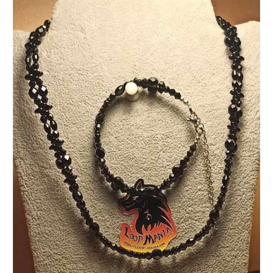 Set: necklace--black bracelet, electroplated glass. Necklace and bracelet, made of two rows of acrylic and glass beads with accessories plated with silver and Tibetan silver. with stainless steel lobster clasps with 5 cm extension