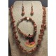 Set: necklace--bracelet-earrings, semi-precious sunstone beads and cloisonné beads, double string. Necklace and bracelet made of sunstone beads, glass, acrylic and stainless steel metal beads