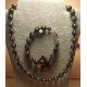Set: necklace--bracelet. Necklace and bracelet made of black acrylic beads with Chinese inscriptions and glass beads, on silicone wire, with silver-plated accessories with Tibetan silver toggle clasps. 